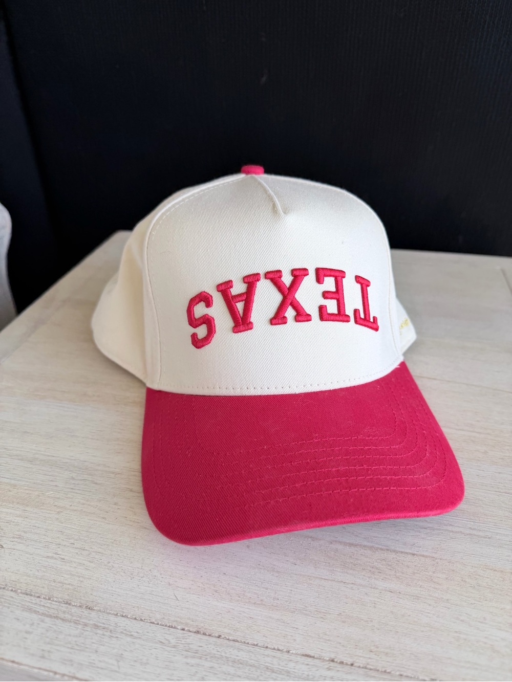 True Brvnd Upside Down TEXAS Trucker Hat in red and white